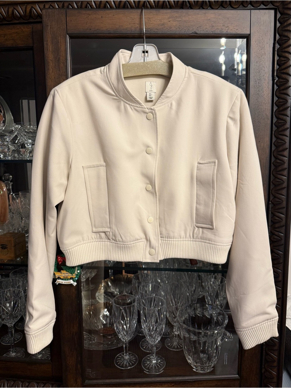 Joie Soft Beige Cropped Bomber Jacket